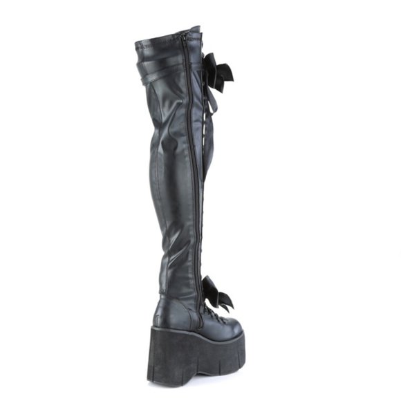 Stretch Black Matte Platform Thigh Boots Goth Punk Rock Rave Kera 303 - Picture 6 of 12